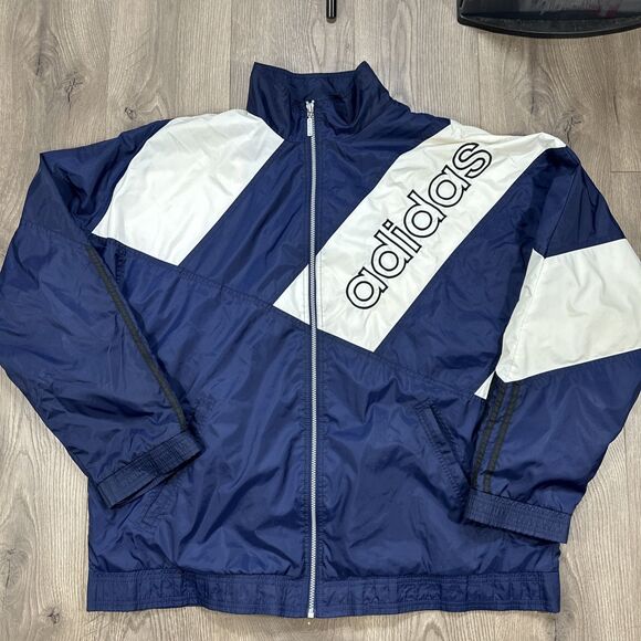 VTG 90s Adidas Full Zip Windbreaker Jacket Colorblock Spellout Lined Track Sz XL - Picture 2 of 9